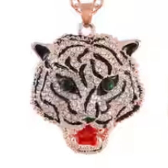 NEW TIGER NECKLACE Tiger Green & White Austrian Crystals - Picture 2 of 5